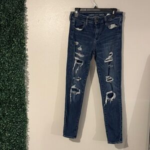 American Eagle Outfitters Women's Ripped Dark Blue Skinny Jeans